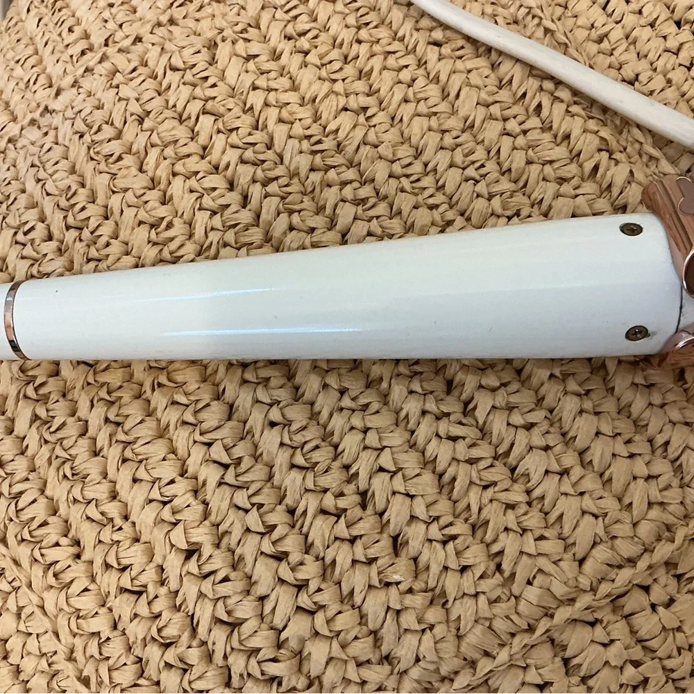 White T3Hair Curling Iron w/Rose Gold Accents white rod curling iron